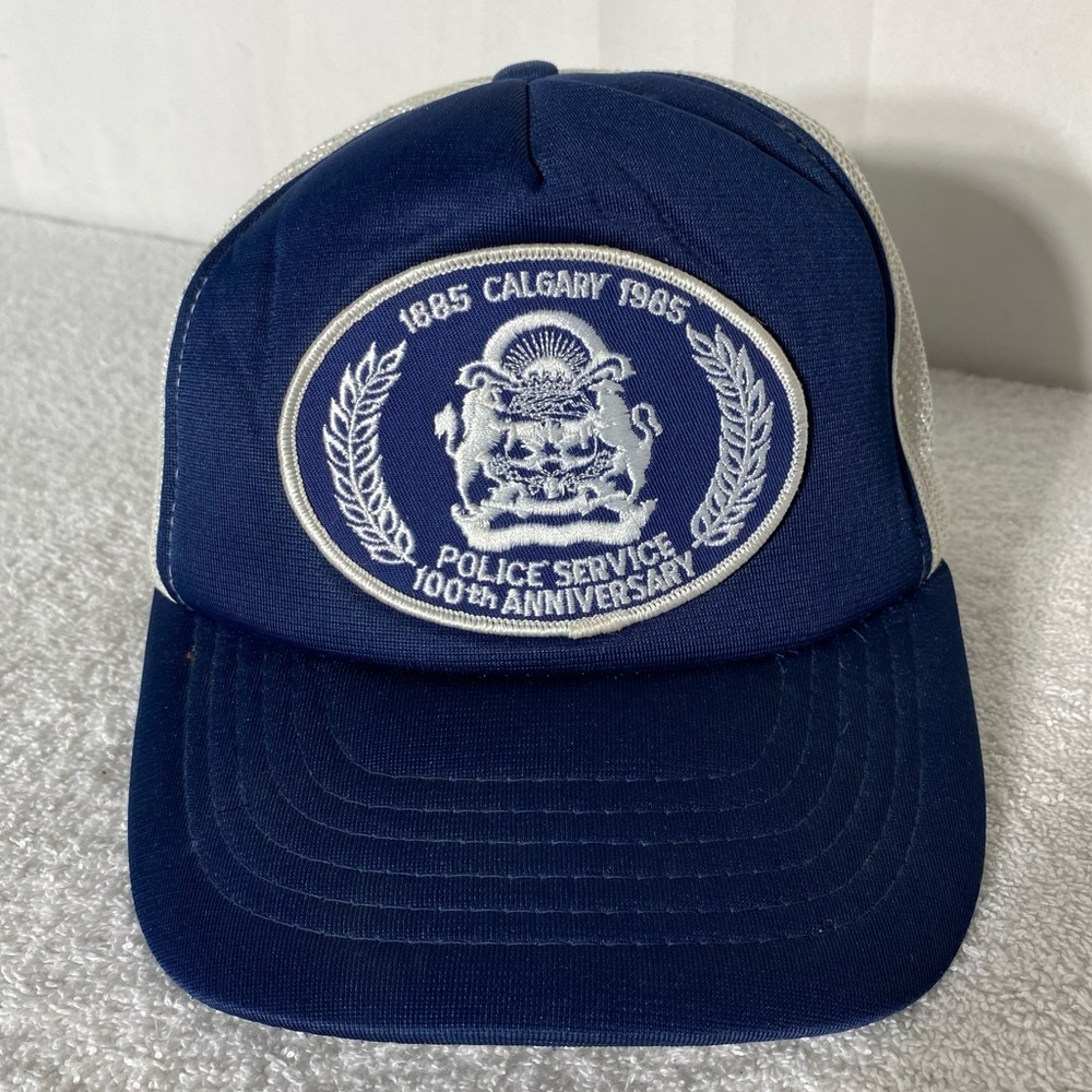 Vintage 1985 Navy Blue Calgary Police Service 100th Anniversary Trucker Hat